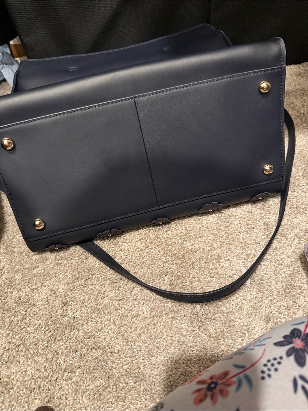 Zac Posen Floral-Appliqué Top Handle Satchel in Navy - Picture 5 of 6